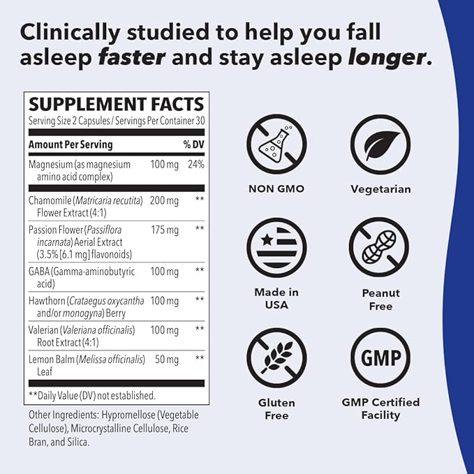 LifeSeasons Rest-ZZZ Melatonin Free - Sleep Support Supplement - Calms Nervous System - Eases Restlessness & Nerve-Related Sleeplessness - Magnesium GABA & Chamomile - 60 Capsules