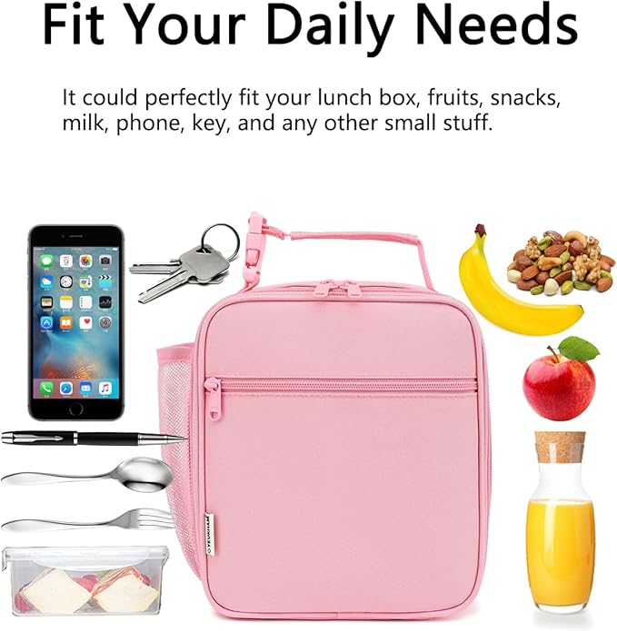 Lunch Box for Kids Boys Girls Men Women, Insulated Small Soft Cooler Lunch Bag Kit for School Work Picnic Travel - Reusable Portable lunchbox, Pink