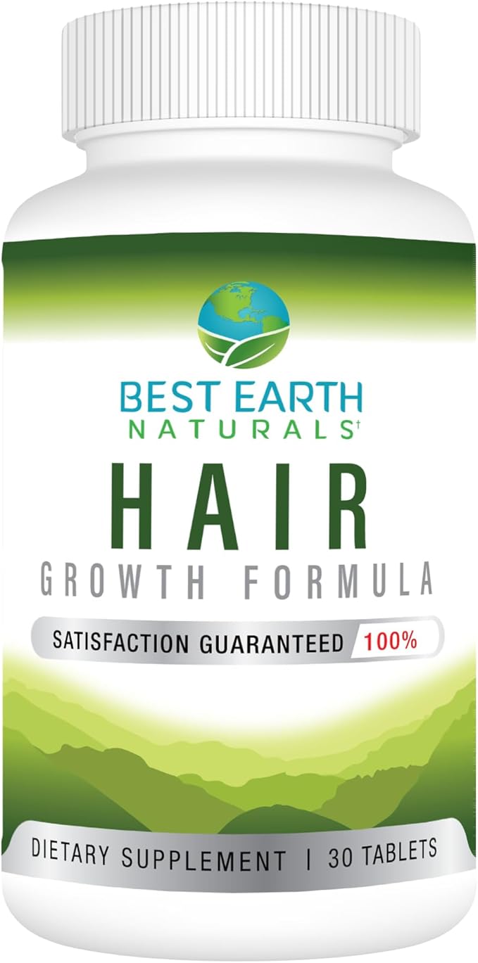 Best Earth Naturals Hair Growth Vitamin Formula to Help Support Thick Full Strong Healthy Hair - for Men & Women - 30 Count