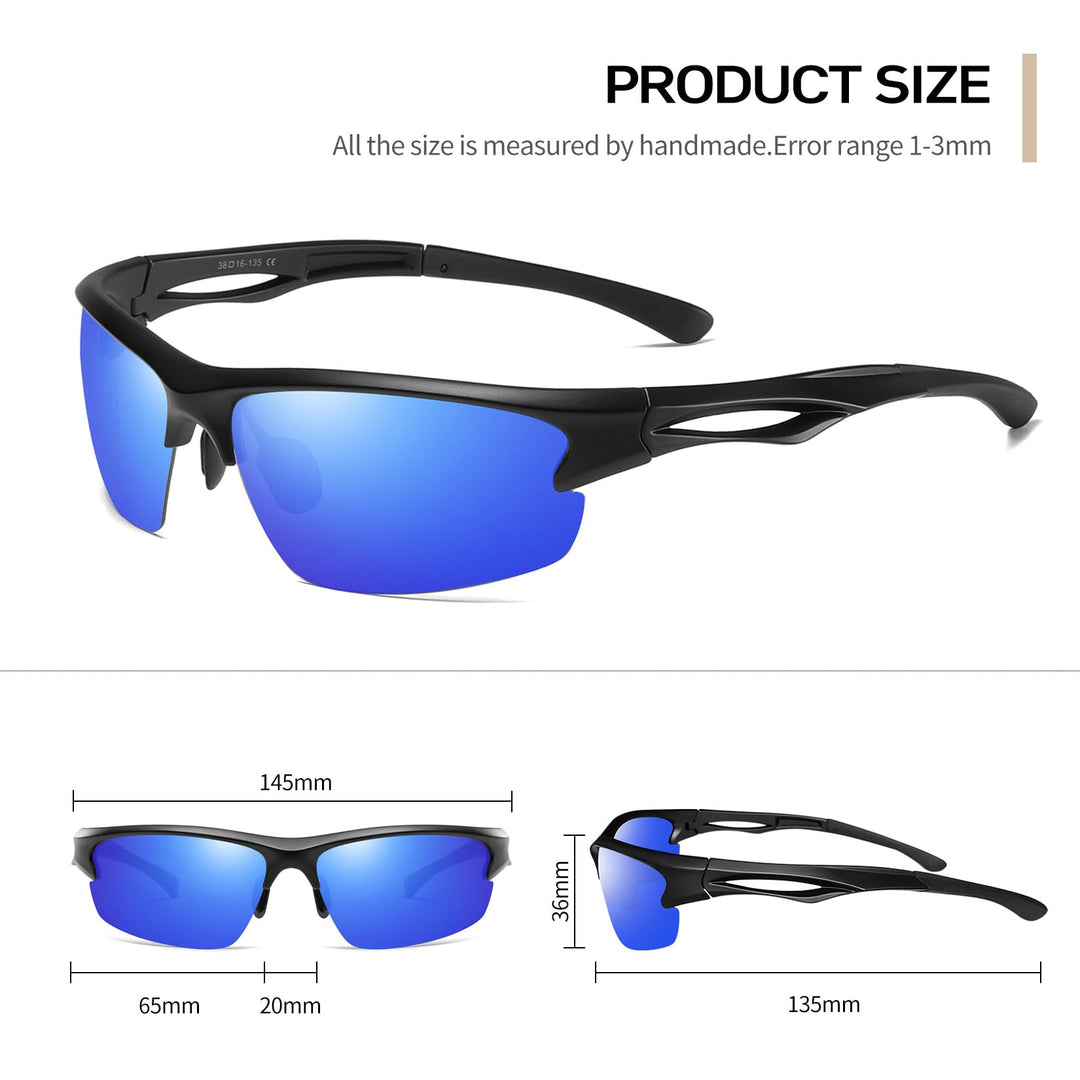Joopin Semi Rimless Sports Sunglasses Dark Blue Shades for Men Women Half Frame Sun Glasses Polarized UV400 Rectangle Wrap Around Sunnies