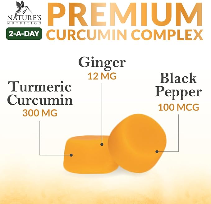 Turmeric Gummies with Black Pepper & Ginger for Best Absorption, 95% Curcuminoids Tumeric Curcumin Gummy, Nature's Herbal Extract Joint Support Supplement, Vegan Non-GMO, Peach Flavor - 60 Gummies