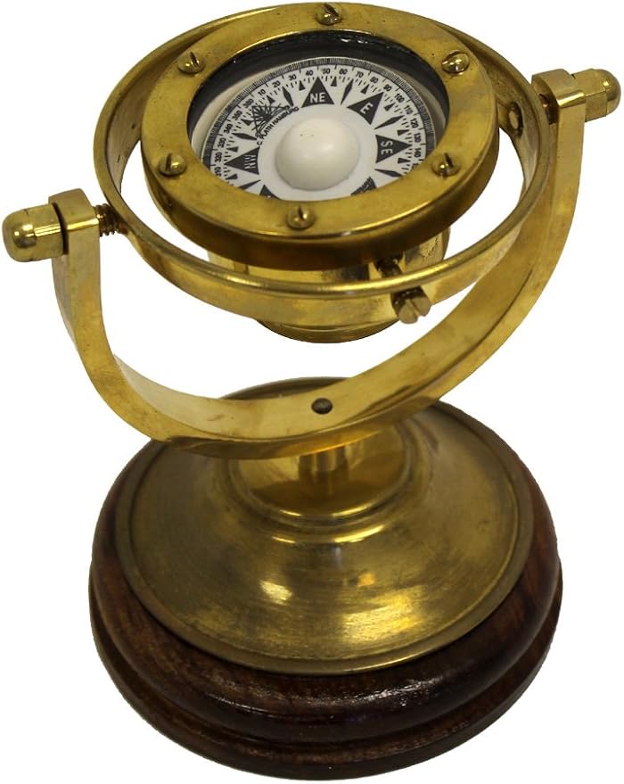 5" Gimbaled Brass Compass with Stand - Nautical Collectibles