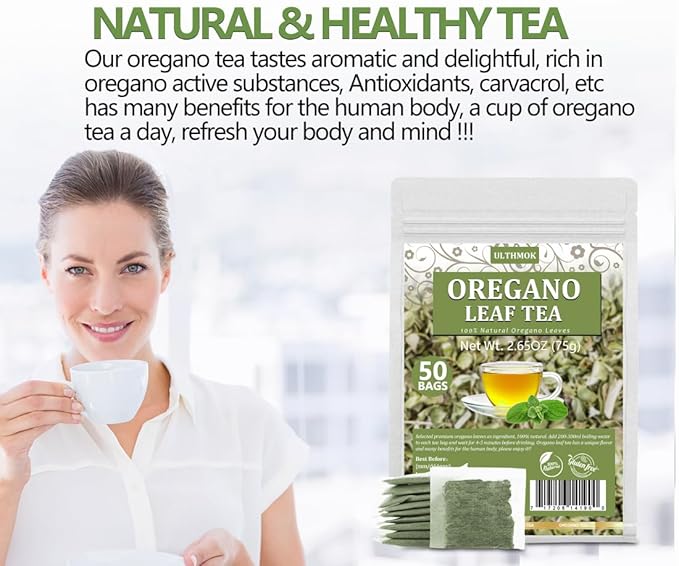 Premium 50 Oregano Tea Bags, Made with 100% Natural Oregano Leaves, No Additives & Caffeine Free.