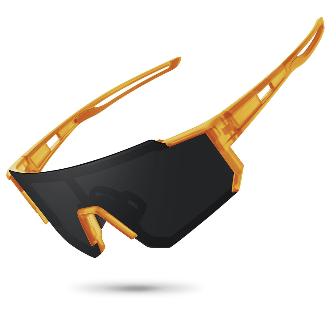 STORYCOAST Polarized Sports Sunglasses for Men Women,Driving Fishing Cycling Mountain Bike Sunglasses UV400 Protection Clear Orange Frame-Gray Lens