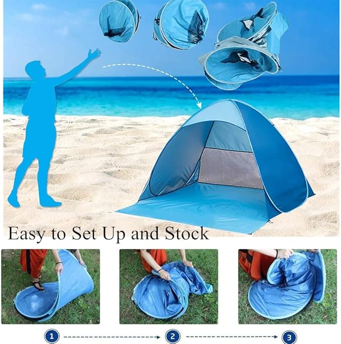 Large Pop-Up Beach Tent, Portable Camping Tent Sun Shade Shelter Pop Up Instant Portable Outdoors 2-3 Person Beach Cabana Sets Up in Seconds, Water-Resistant UV Protection Sun Shelter