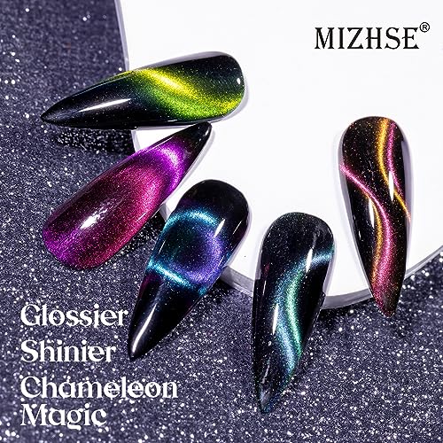 MIZHSE 8 Colors 9D Cat Eye Gel Nail Polish, Upgraded Magnetic Gel Polish Kit with Magnet Stick, Galaxy Chameleon Effect Silky Cat Eye Nail Polish Soak Off Nail Art Salon Manicure Home Ladies Gift