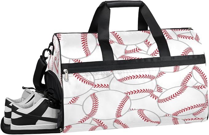 Sprot Baseball Dry Wet Depart Duffle Overnight Bag with Shoes Compartment & Wet Pockets, Water Resistant Weekender Travel Gym Pouch For Swim Gymnastics Ballet Sleepovers