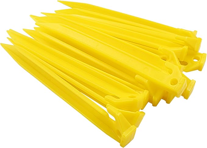 36 Pcs Plastic Tent Stakes, 9 Inch Heavy Duty Plastic Camping Stakes Tent Pegs for Sand, Beach, Woods, Yellow