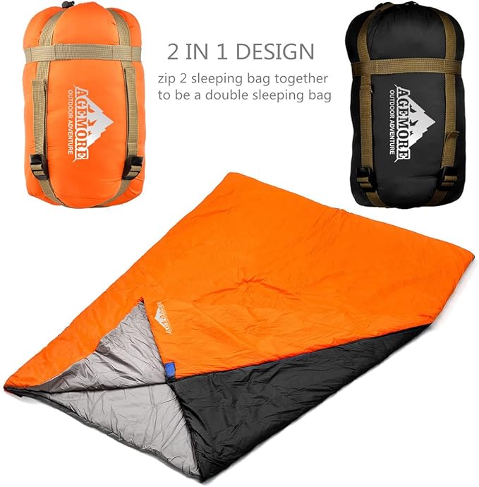 AGEMORE Ultralight Warm Weather Envelope Sleeping Bag, Lightweight Waterproof Compact Sleeping Bag, for Spring Summer & Fall, 75’’L X 30’’W Fit for Kids Teens Or Adults Outdoor Camping & Backpacking