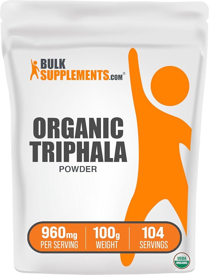 BulkSupplements.com Organic Triphala Powder - Triphala Supplements with Amla, Haritaki, and Bibhitaki - Gluten Free, 960mg per Serving, 100g (3.5 oz) (Pack of 1)