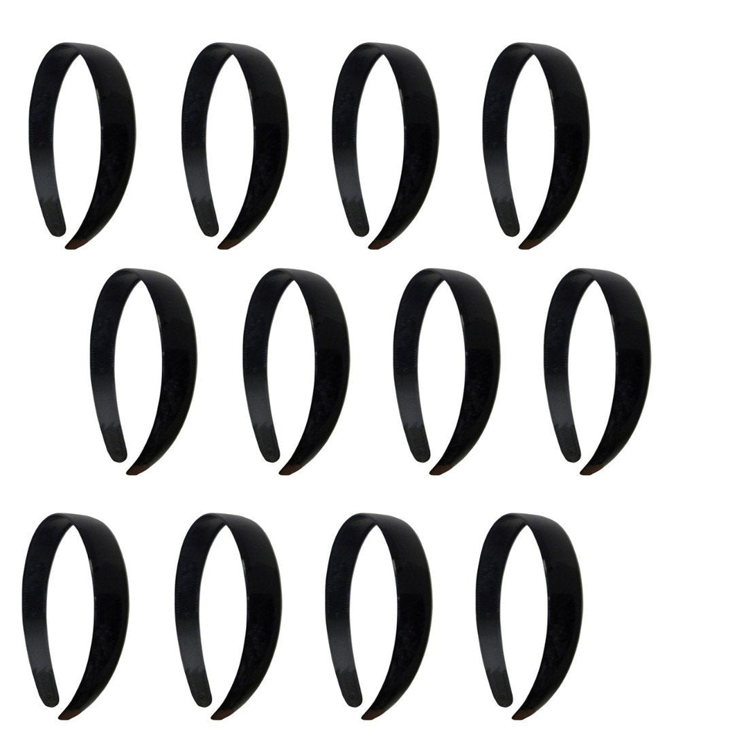 One Dozen 1 Inch Black Plastic Headbands with Teeth for Women and girls (Motique Accessories)