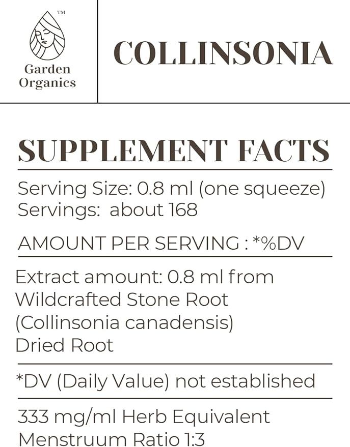 Collinsonia Alcohol-Free Natural Tincture Extract, Immune System Booster, Liquid Drops Made from 100% Wildcrafted Stone Root (Collinsonia Canadensis) Dried Root (4 fl oz)