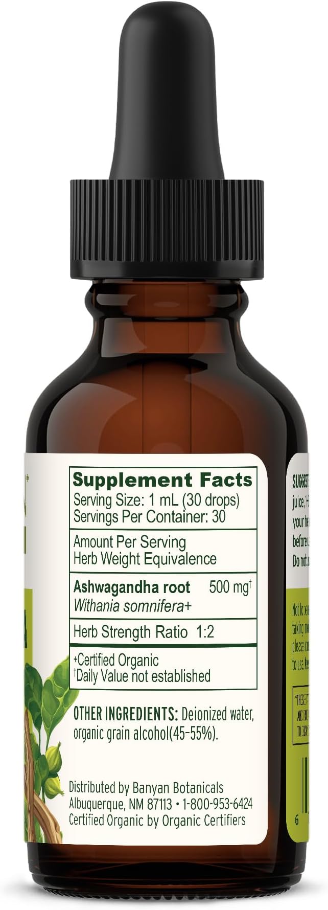 Banyan Botanicals Organic Ashwagandha Liquid Extract – Fast-Acting Herbal Ashwagandha Drops ­­– for Balanced Energy and Calm* – 1 fl oz – Non GMO Sustainably Sourced Vegan