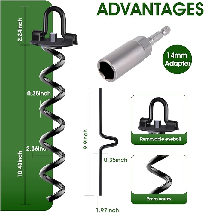 8 Pack Ground Anchors, Heavy Duty Trampoline Stakes, Spiral Stakes Earth Anchors for Tent, Canopy, Hen House, Dog Tie Out, Ground Anchors Screw in Holds up to 220 lbs