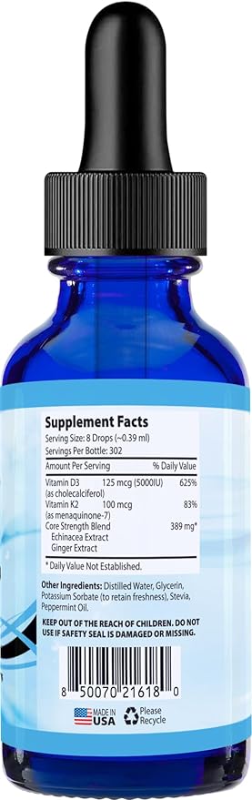 Absonutrix K2D3, 390 mg, 4 FL OZ Liquid, 302 Servings, Made in USA, Plant-Based Ingredients, Vitamin K2, Echinacea Extract, Gluten-Free, Non-GMO