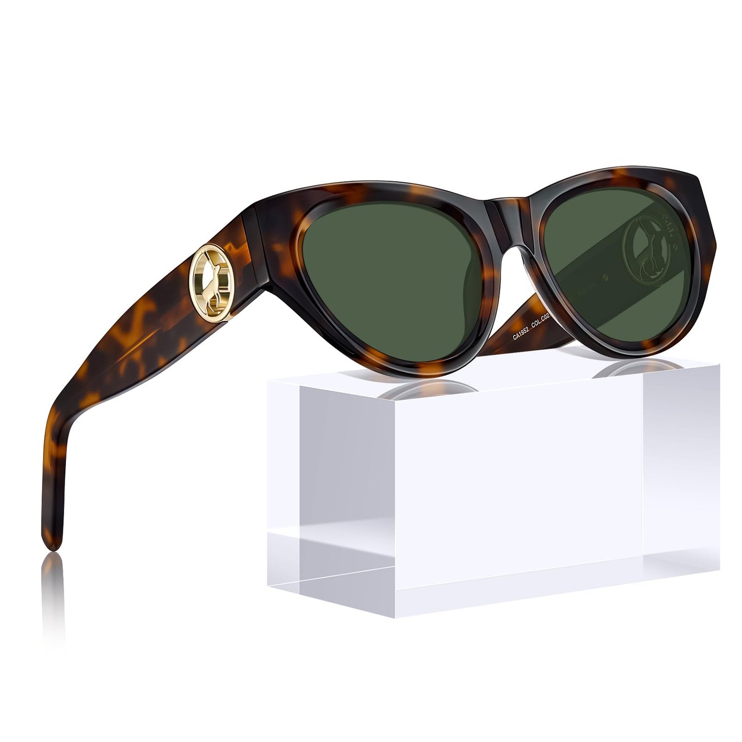 CARFIA Stylish Women's Cat-Eye Polarised Sunglasses Elegant Style for Ladies with Distinctive Antelope Logo in Italian Acetate Frame