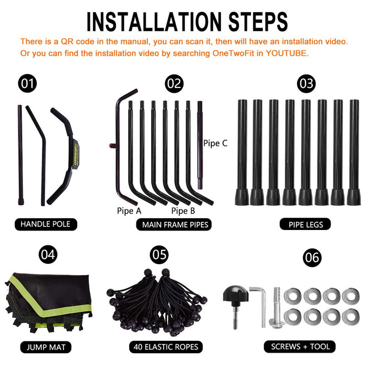 ONETWOFIT 51" Silent Trampoline with Adjustable Handle Bar, Fitness Trampoline Bungee Rebounder Jumping Cardio Trainer Workout for Adults…