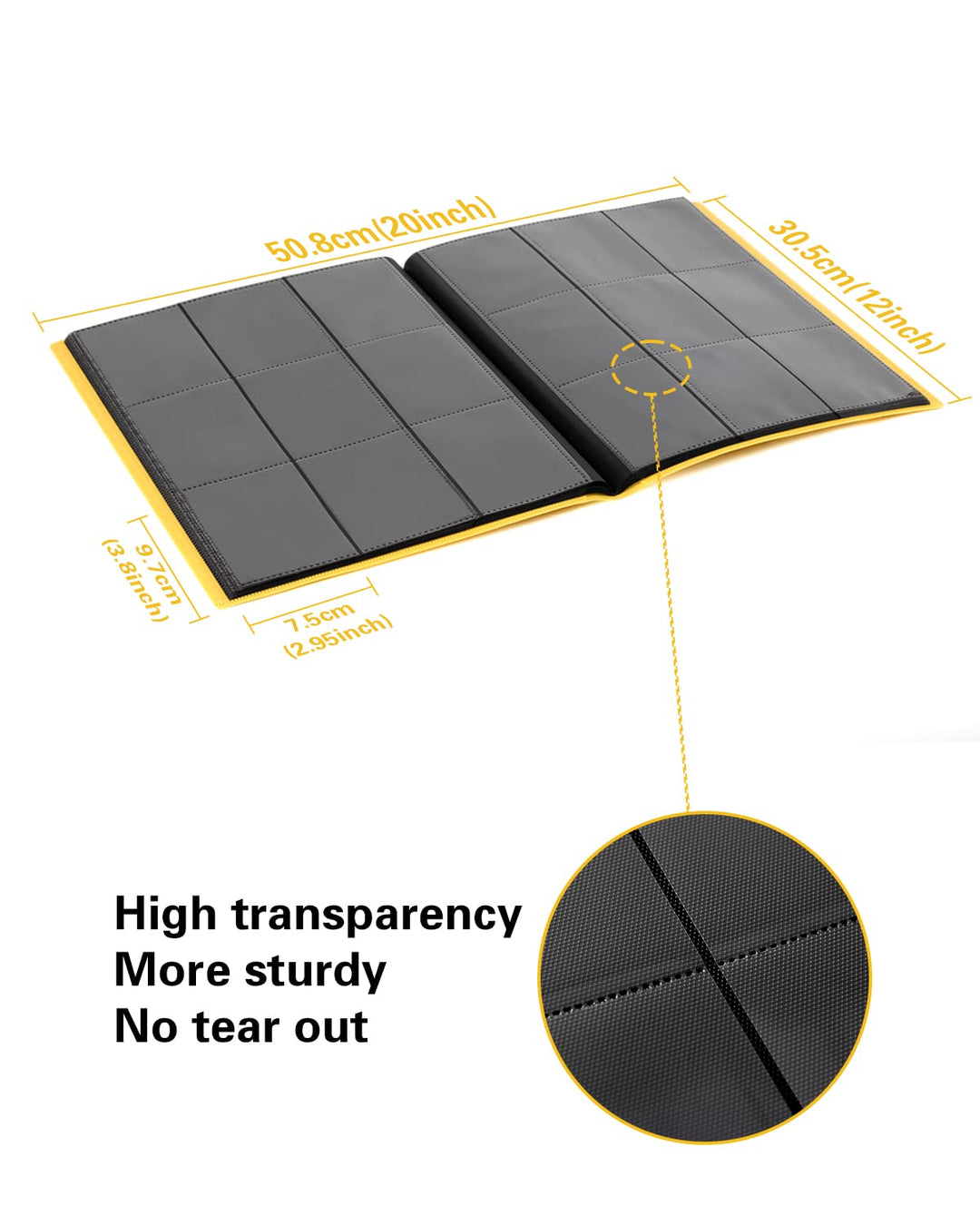 GEAoffice Card Binder, 9 Pockets Trading Card Album Folder, 360 Side Loading Pocket Binder for Yugioh, MTG and Other TCG, Yellow