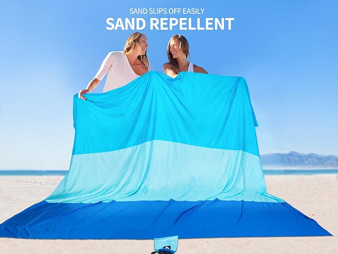 Beach Blanket Waterproof Sandproof Beach Mat 79" X 83" /10'x9'for 2-8 Adults Quick Drying Outdoor Picnic Mat Beach Accessories for Travel, Camping, Hiking