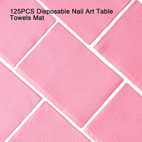 125PCS Disposable Nail Art Table Towels Mat 13" X 17" Waterproof 3 Ply Nail Art Mat Paper Sheet Clean Pads Tattooing Table Mat Nail Table Cover Tattoo Supplies (Pink)