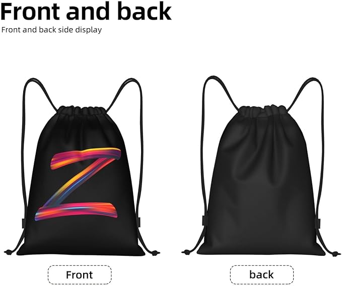 Drawstring Bags Initial Drawstring Backpack Sackpack Black Draw String Cinch Bags for Sports, Gym, Travel, Swimming, Beach, Camping, Rainbow Letter Z