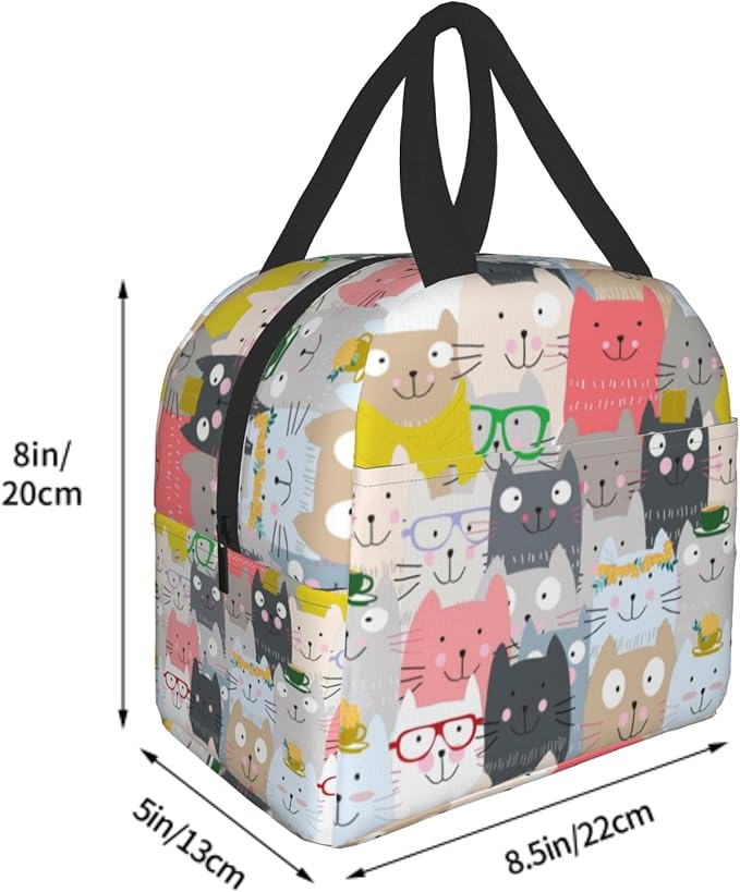 Cute Cat Lunch Box Insulated Funny Cartoon Lunch Bag Leakproof Reusable Lunch Tote Bag Multipurpose Lunch Tote for Kids Adult School Work Picnic