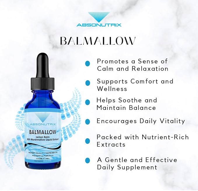 Absonutrix Balmallow, 390 mg, 4 FL OZ Liquid, 302 Servings, Made in USA, Plant-Based Ingredients, Echinacea Extract, Lemon Balm Extract, Gluten-Free, Non-GMO