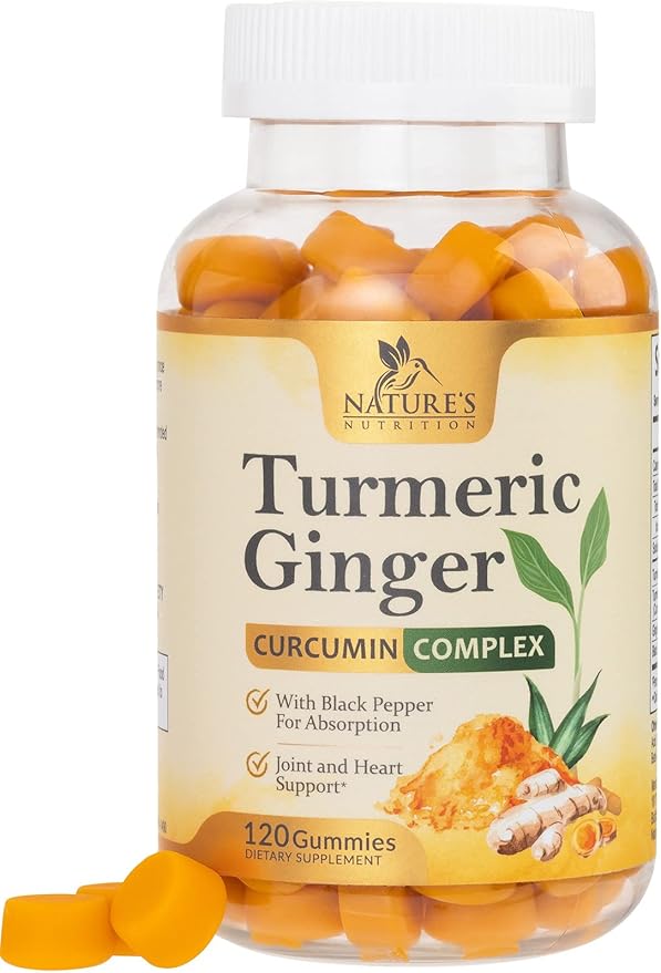 Turmeric Gummies with Black Pepper & Ginger for Best Absorption, 95% Curcuminoids Tumeric Curcumin Gummy, Nature's Herbal Extract Joint Support Supplement, Vegan Non-GMO, Peach Flavor - 120 Gummies