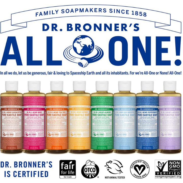 Dr. Bronner's Peppermint Pure-Castile Soap | 8 Oz Organic Liquid | Vegan & Multi-Use
