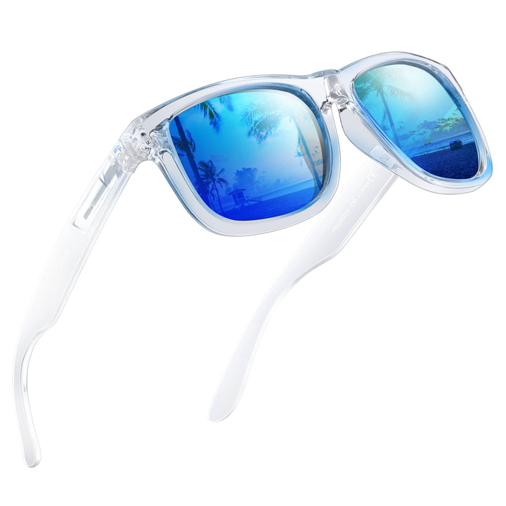 VELAZZIO Polarized Sunglasses for Men Women UV400 Protection Unisex Sunglasses Ultralight Frame for Driving Cycling Skiing, Clear Frame Blue Lens