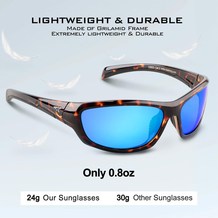 KastKing Hiwassee Polarized Sport Sunglasses for Men and Women, Gloss Mazz Demi Frame, Smoke - Ocean Mirror
