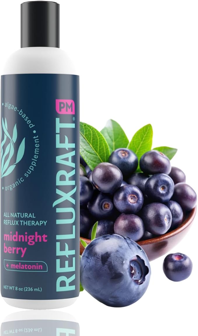 Acid Reflux Therapy PM with Organic Alginate & Melatonin, Rapid & Lasting Gerd, LPR & Digestion Symptom Support, Zero Sugar, Gluten Free, Midnight Berry, 47 Gel Servings, 8 OZ Bottle