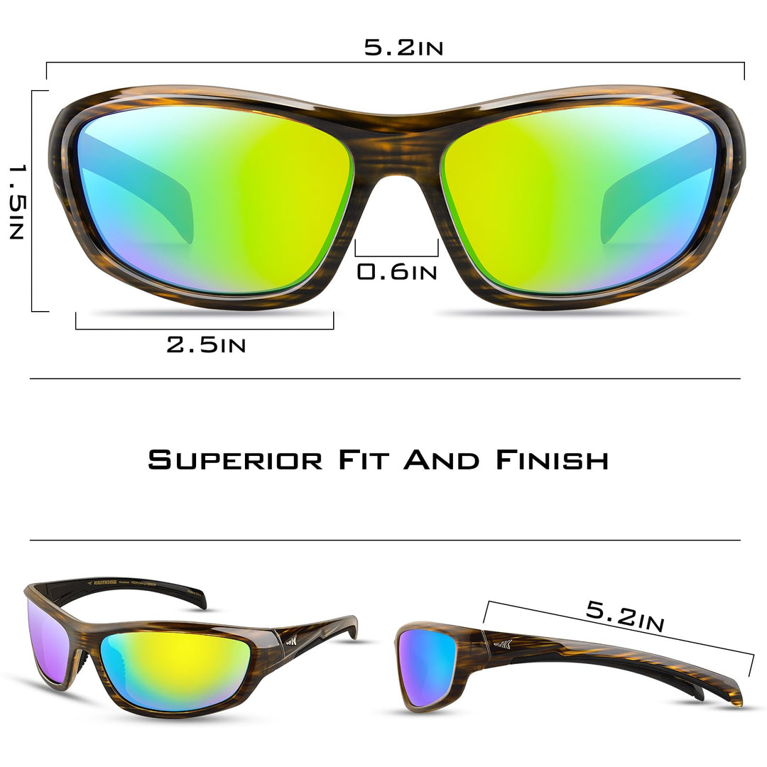 KastKing Hiwassee Polarized Sport Sunglasses for Men and Women, Gloss Tal Brown/Silver Frame, Smoke - Chartreuse Mirror