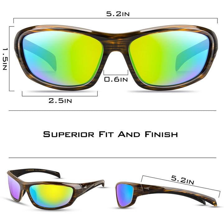 KastKing Hiwassee Polarized Sport Sunglasses for Men and Women, Gloss Tal Brown/Silver Frame, Smoke - Chartreuse Mirror