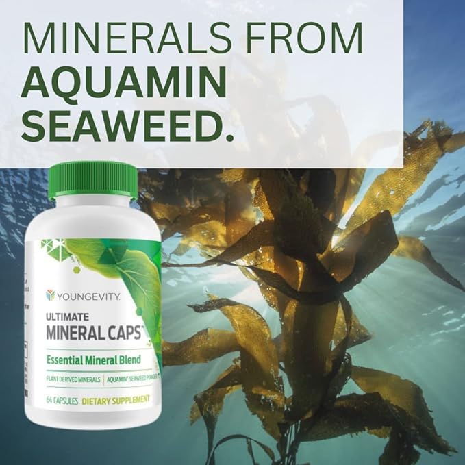 Youngevity Ultimate Mineral Caps™ - 70+ Essential Full Spectrum Trace Minerals - Nutrient-Dense, Derived from Humic & Aquamin Seaweed (64 Capsule)