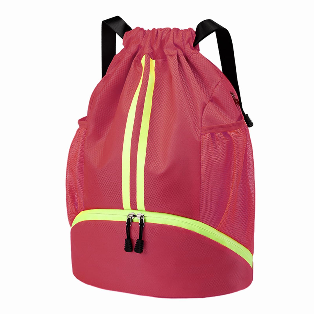 Hoedia Sports Drawstring Backpack - String Swim Gym Bag with Shoes Compartment and Wet Proof Pocket for Women/Men (Pink)