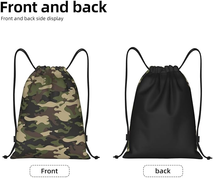 Camo Drawstring Backpack Cool Camouflage Drawstring Bags Gym Sports Bag Army Green Cinch Bag Camo Polyester Sackpack Woodland Travel Storage Bag