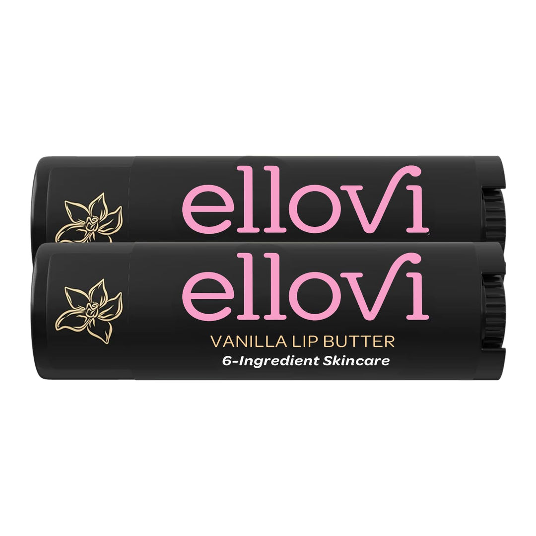 Ellovi Natural Lip Butter Lip Balm - Vanilla - Pure Enough to Eat - Made With Just 6 Vegan Ingredients - 100% Natural & Organic Moisturizing Lip Care for All Day Hydration (2-Pack)