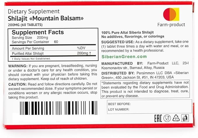Altai Shilajit 120 Tablets Mountain Balsam Label - Original Altai Siberian 100% Pure Fulvic Acid and Trace Minerals