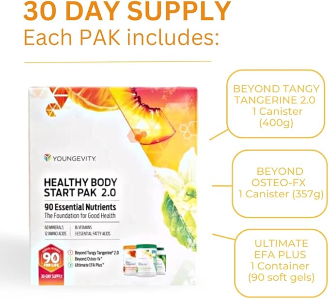 Youngevity Healthy Body Start Pak 2.0 | Complete All-in-One Nutrition | 60 Minerals, 16 Vitamins, 12 Amino Acids, 6 Essential Fatty Acids | Whole Foods, Pre/Probiotics + Bone and Joint Formula