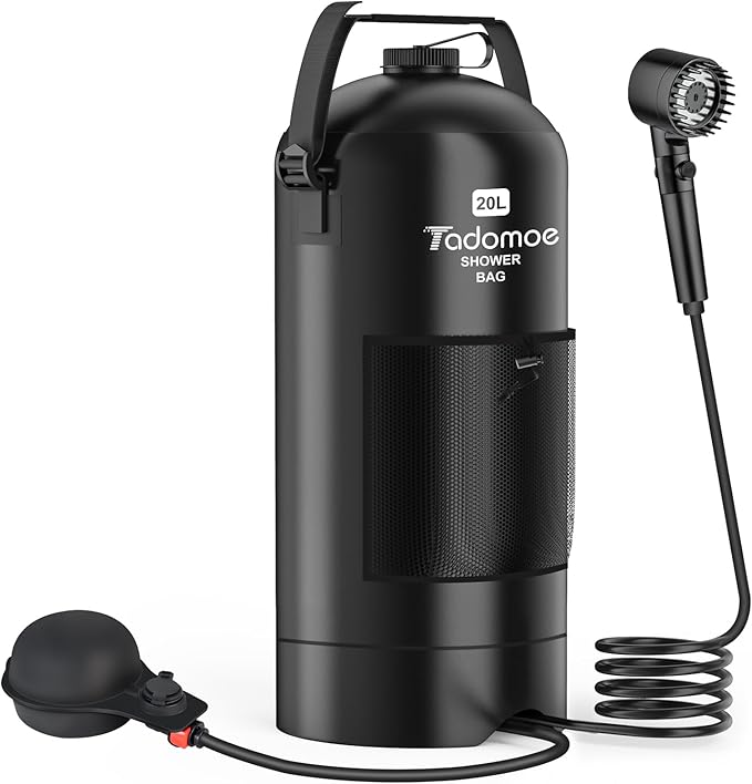 Portable Shower for Camping, 5 Gal/20 L Solar Heating Camping Shower Bag with Shower Pump, Portable Shower Head, Essential for Camping,Festivals, Overlanding, Beach Trips,Outdoor Showers