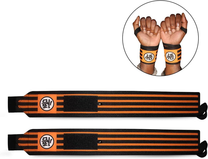 CROWN Anime Wrist Wraps Lifting Straps 24" for Men and Women - 1 Pair Each, Gym Accessories Support Weightlifting, Powerlifting, Strength Training, and Improve Workout, Orange DZB2
