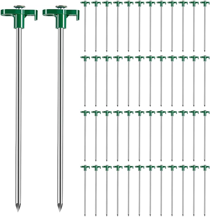 50 Pack Tent Stakes Heavy Duty 10 Inch Camping Stakes Yard Stakes Metal Tent Pegs for Ground Stakes Tent Spikes for Camping Garden Yard (Green)