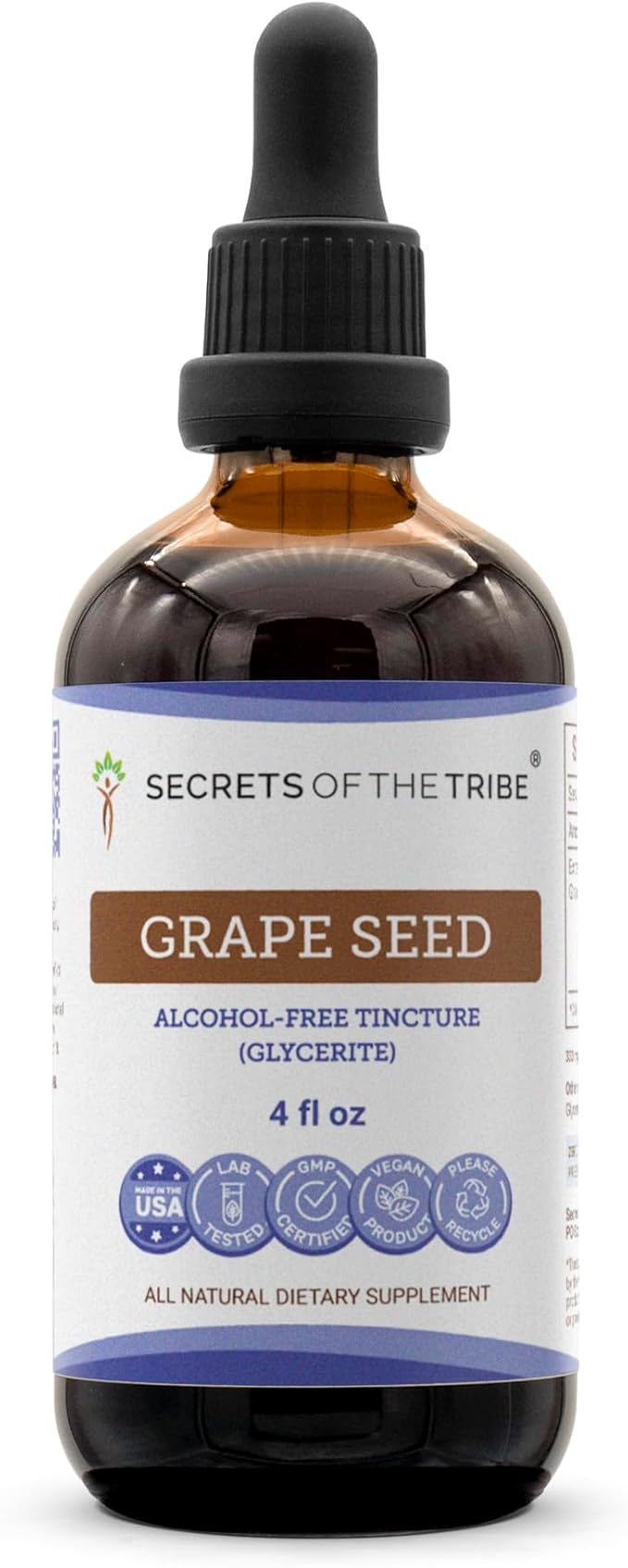 Secrets of the Tribe Grape Seed Tincture Alcohol-Free Liquid Extract, Grape (Vitis Vinifera) Dried Seed (4 FL OZ)