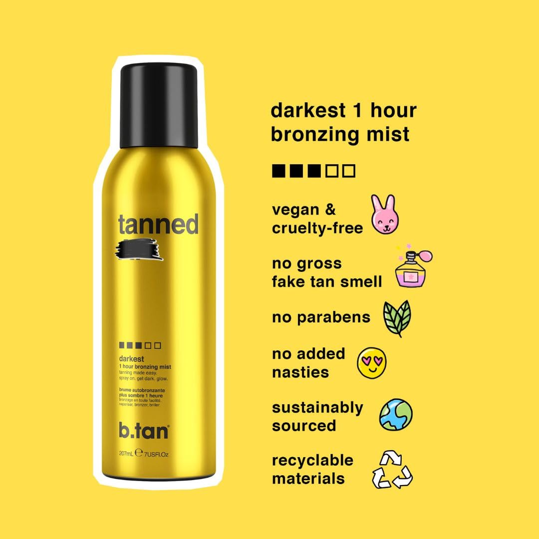 b.tan Self Tanner Bronzing Mist – Fast 1-Hour Sunless Tanning Spray | Vegan, No Smell