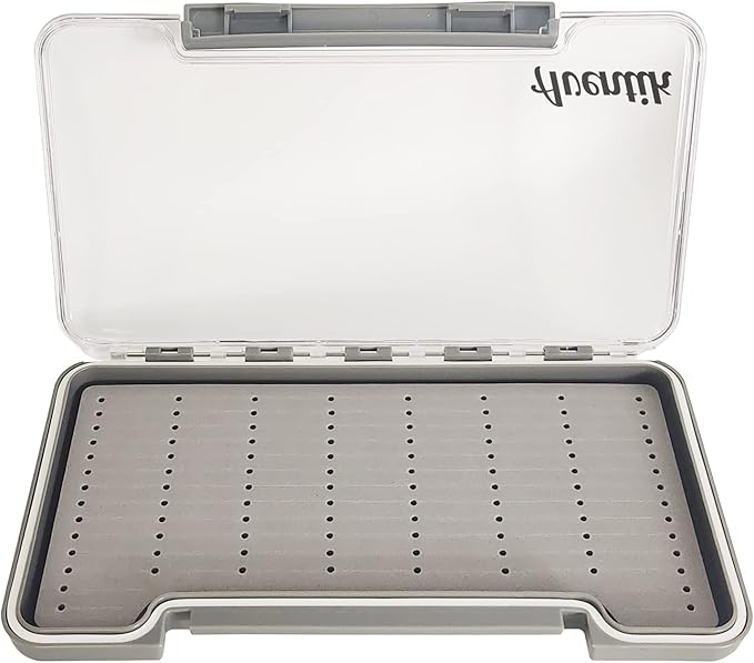 Waterproof Fly Fishing Boxes Supper Slim Clear Plastic Easy Grip Foam Fishing Tackle Storage Trags 7.36"X4.02"X0.63"(Grey-H046LD)