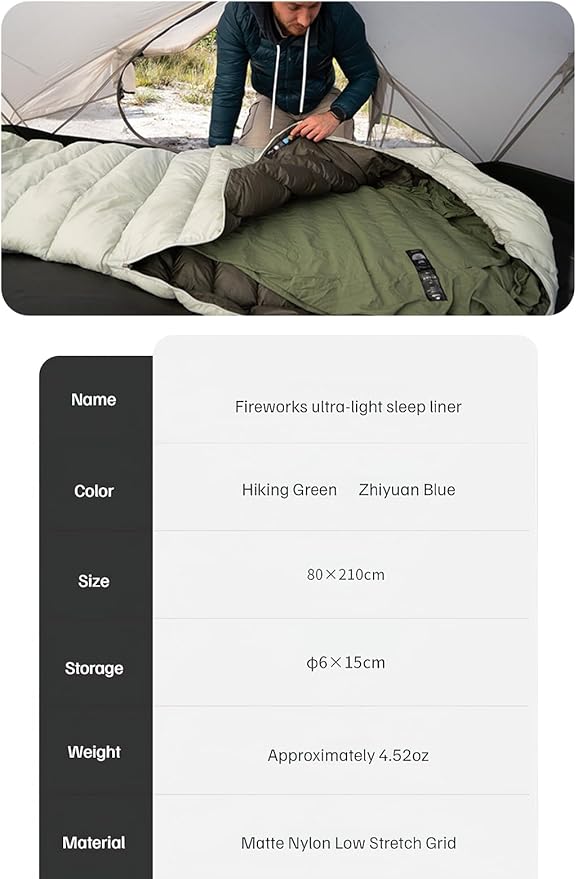 Naturehike Sleeping Bag Liner Ultra-Light 4.51oz - Adult Sleep Sack & Travel Sleep Sack Travel Sheets & Camping Sheet for Backpacking, Hotel, Hostels, Comfy & Easy Care, Full-Length