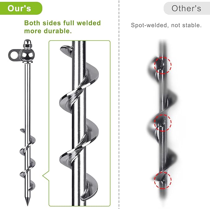 12 Inch Ground Anchors, 4 Pcs Heavy Duty Tent Stakes, Easy to Install and Reusable, for Camping Tents, Trampolines, Sheds, Swing Sets, Securing Animals