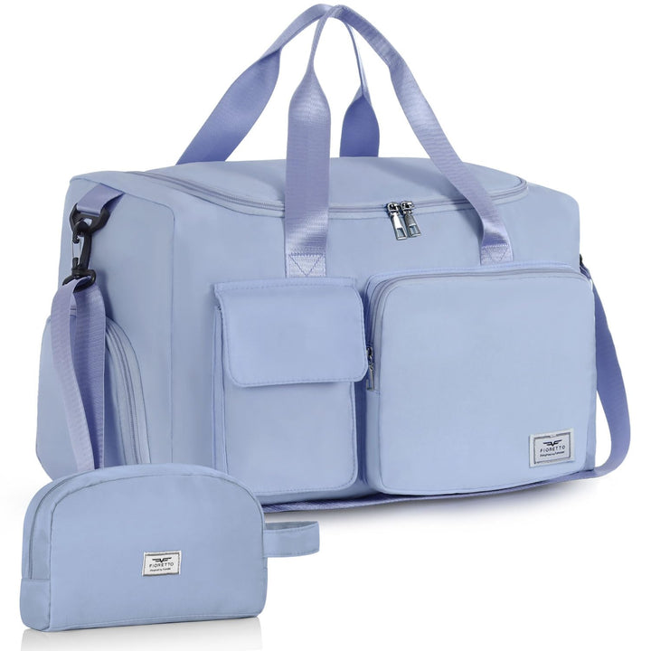 FIORETTO Women's Water-Resistant Gym Duffle Bag with Shoes Compartment, 37L Capacity, Multi-Functional, Ideal for Travel, Gym, Sports, Weekender, with Toiletry Bag, Blue