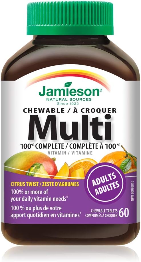 Jamieson 100% Complete Chewable Multivitamin for Adults Citrus Twist Multi, 60 chewable tablets